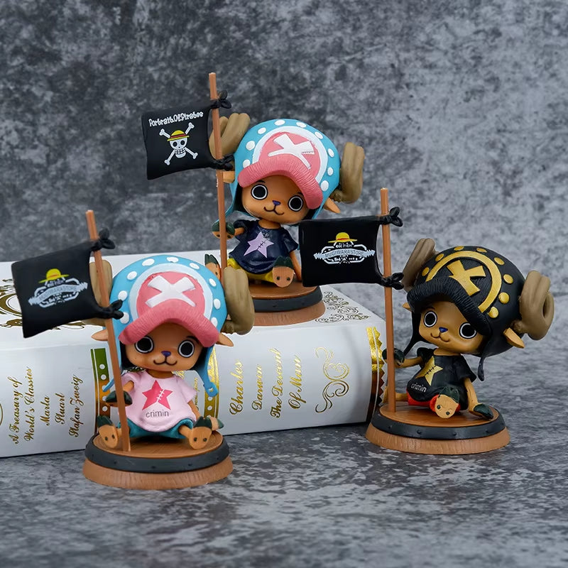 9Cm One Piece Figure Anime Chopper with Flag Action Figurine Doll Model Toys PVC Statue Collection Car Decoration Children Gifts