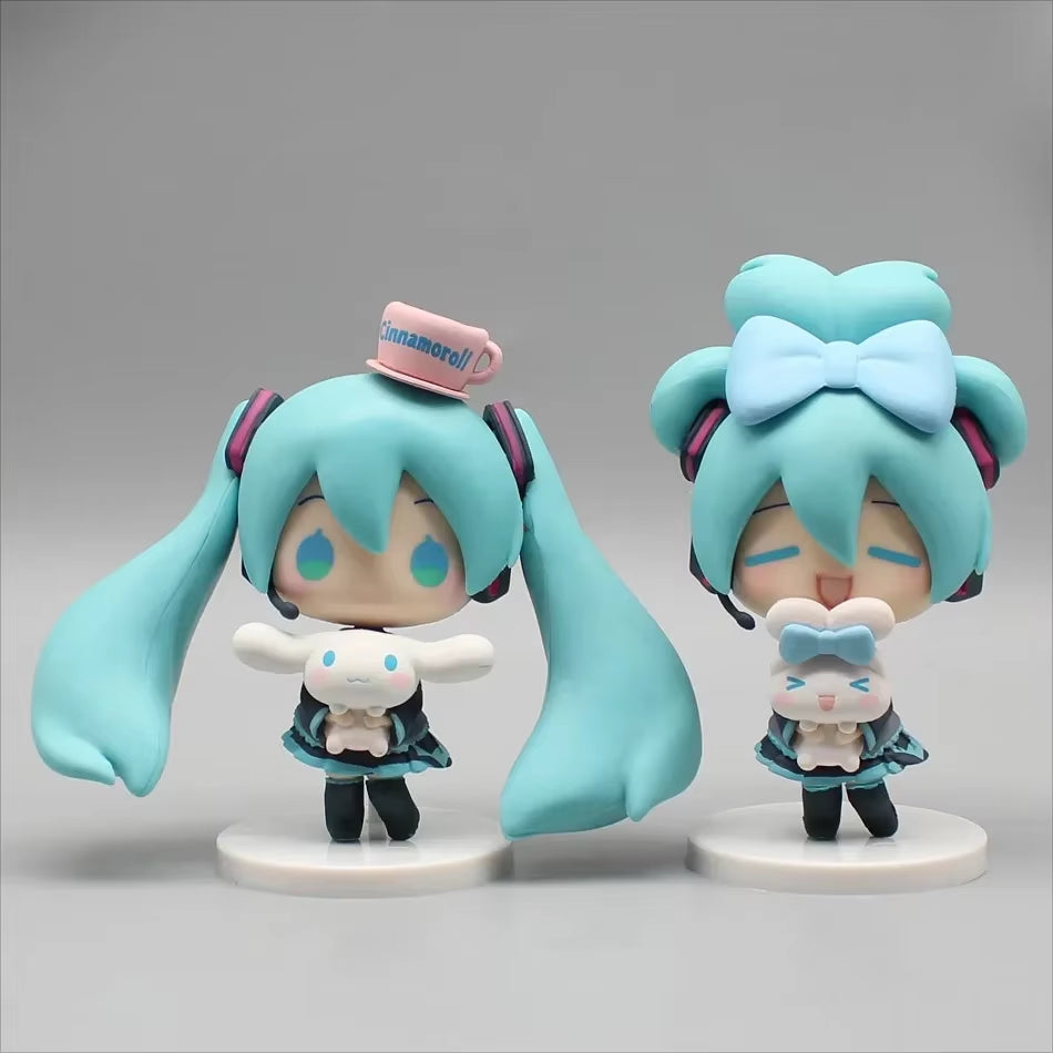 Anime Hatsune Miku Figure Cinnamoroll Figures Miku Kawaii Action Figurine Q-Version Doll Model Pvc Desktop Decoration Toys Gifts
