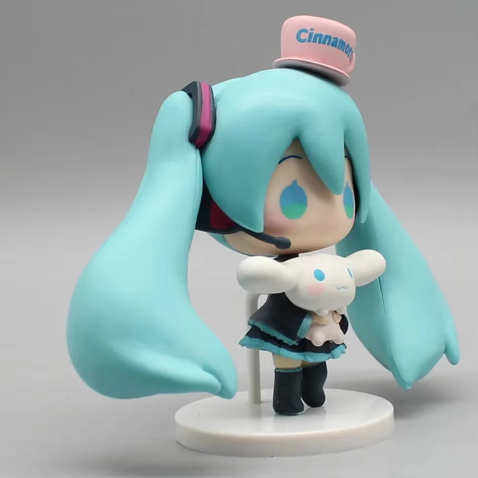 Anime Hatsune Miku Figure Cinnamoroll Figures Miku Kawaii Action Figurine Q-Version Doll Model Pvc Desktop Decoration Toys Gifts