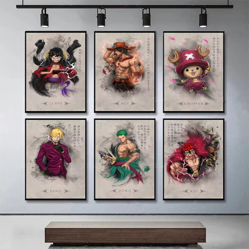 Canvas Artwork Painting Posters One Piece Luffy Zoro Cuadros Classic Figures Picture Best Gifts Wall Art Decor Kids Toys Action