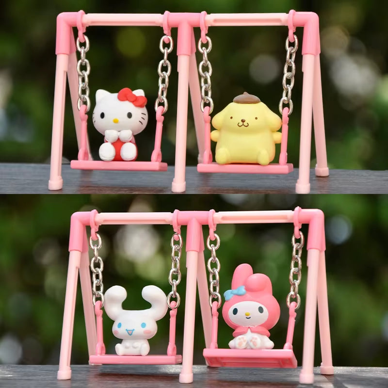 Sanrio Cartoon Hello Kitty Cinnamoroll My Melody Pom Purin Swing Action Figures Gashapon Toys Decoration Ornament Kids Gifts