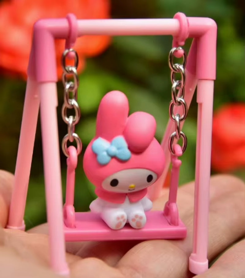 Sanrio Cartoon Hello Kitty Cinnamoroll My Melody Pom Purin Swing Action Figures Gashapon Toys Decoration Ornament Kids Gifts