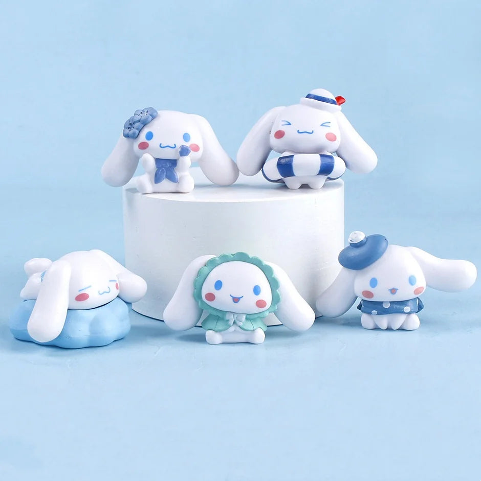New 5Pcs Sanrio Cinnamoroll Toys Action Anime Figures Cinnamoroll Set Kawaii Tabletop Decoration Room Ornament Kids Gifts