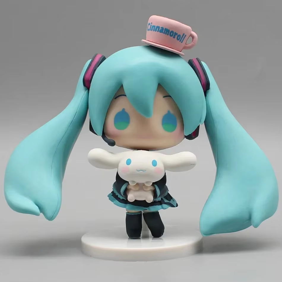 Anime Hatsune Miku Figure Cinnamoroll Figures Miku Kawaii Action Figurine Q-Version Doll Model Pvc Desktop Decoration Toys Gifts