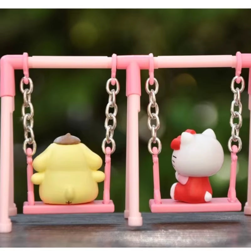 Sanrio Cartoon Hello Kitty Cinnamoroll My Melody Pom Purin Swing Action Figures Gashapon Toys Decoration Ornament Kids Gifts