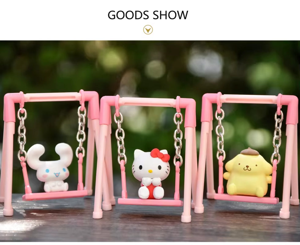 Sanrio Cartoon Hello Kitty Cinnamoroll My Melody Pom Purin Swing Action Figures Gashapon Toys Decoration Ornament Kids Gifts