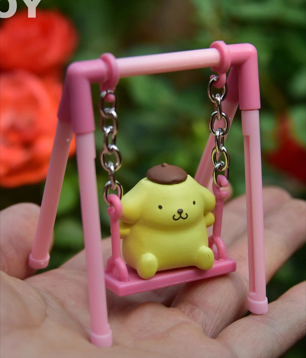 Sanrio Cartoon Hello Kitty Cinnamoroll My Melody Pom Purin Swing Action Figures Gashapon Toys Decoration Ornament Kids Gifts
