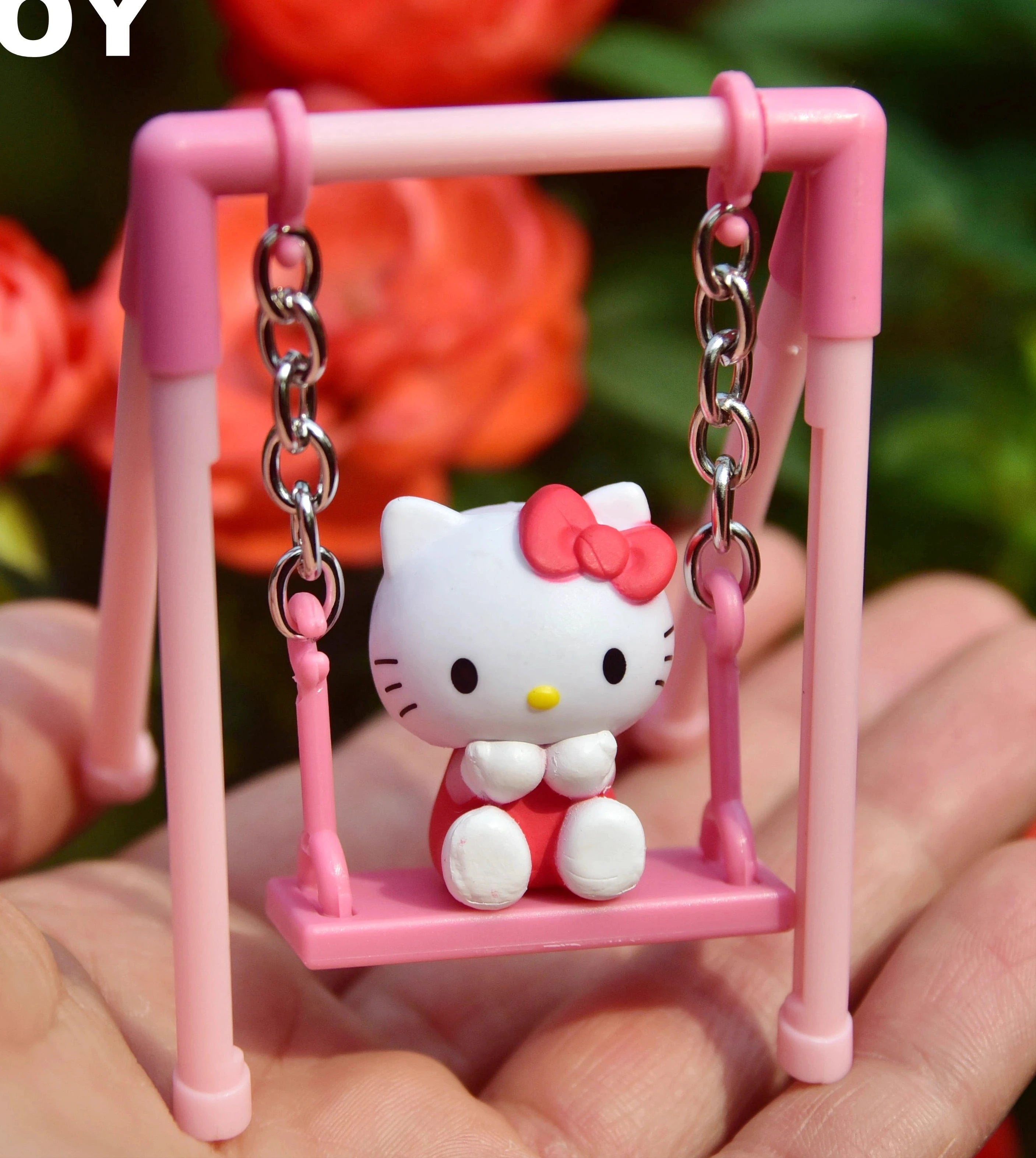 Sanrio Cartoon Hello Kitty Cinnamoroll My Melody Pom Purin Swing Action Figures Gashapon Toys Decoration Ornament Kids Gifts