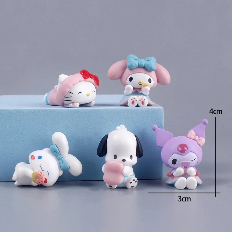 New 5Pcs Sanrio Cinnamoroll Toys Action Anime Figures Cinnamoroll Set Kawaii Tabletop Decoration Room Ornament Kids Gifts