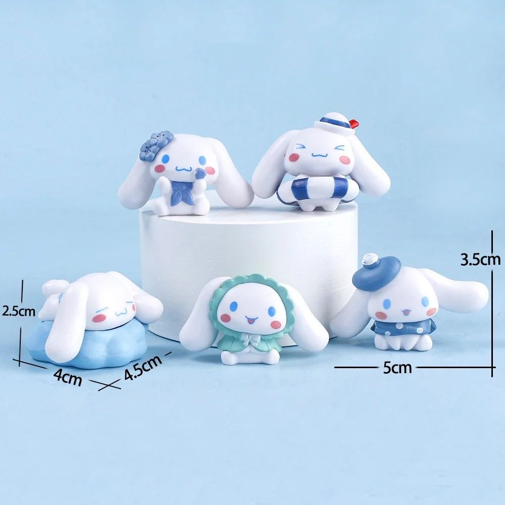 New 5Pcs Sanrio Cinnamoroll Toys Action Anime Figures Cinnamoroll Set Kawaii Tabletop Decoration Room Ornament Kids Gifts
