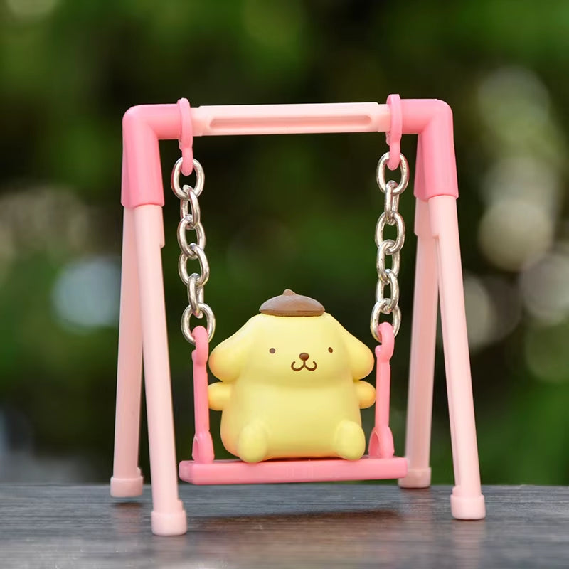 Sanrio Cartoon Hello Kitty Cinnamoroll My Melody Pom Purin Swing Action Figures Gashapon Toys Decoration Ornament Kids Gifts