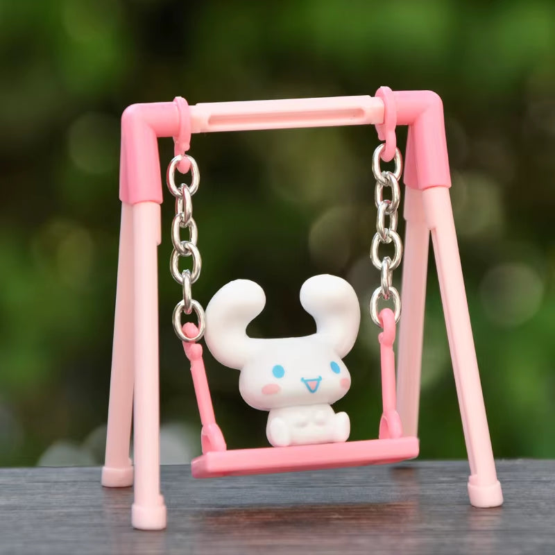 Sanrio Cartoon Hello Kitty Cinnamoroll My Melody Pom Purin Swing Action Figures Gashapon Toys Decoration Ornament Kids Gifts